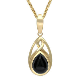 9ct Yellow Gold Whitby Jet Small Pear Twist Celtic Necklace P1583