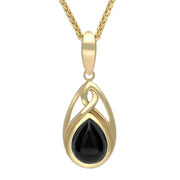 9ct Yellow Gold Whitby Jet Small Pear Twist Celtic Necklace P1583