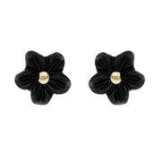9ct Yellow Gold Whitby Jet Small Petal Stud Earrings. E1321.