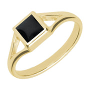 9ct Yellow Gold Whitby Jet Square Split Shoulder Ring R063