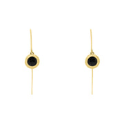 9ct Yellow Gold Whitby Jet Star Disc Drop Earrings, E1371.