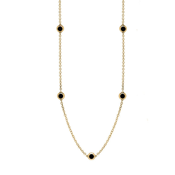 9ct Yellow Gold Whitby Jet Star Link Disc Chain Necklace, N744.