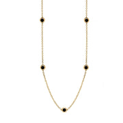 9ct Yellow Gold Whitby Jet Star Link Disc Chain Necklace, N744.