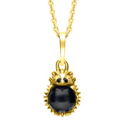 9ct Yellow Gold Whitby Jet Tiny Hedgehog Necklace, P3356