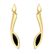 9ct Yellow Gold Whitby Jet Toscana Long Marquise Drop Earrings. E1187.