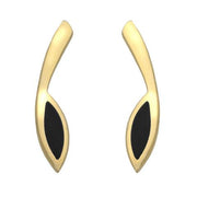 9ct Yellow Gold Whitby Jet Toscana Long Marquise Stud Earrings. E1185.