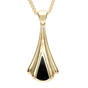 9ct Yellow Gold Whitby Jet Triangle Fan Necklace. P082. 
