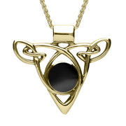 9ct Yellow Gold Whitby Jet Triangle Knot Celtic Necklace. P261.