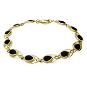 9ct Yellow Gold Whitby Jet Twelve Stone Pear Celtic Bracelet B599