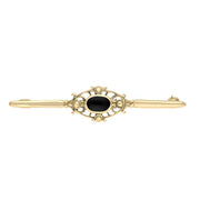 9ct Yellow Gold Whitby Jet Victorian Style Bar Brooch M046