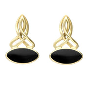 9ct Yellow Gold Whitby Jet Wide Marquise Celtic Stud Drop Earrings E977