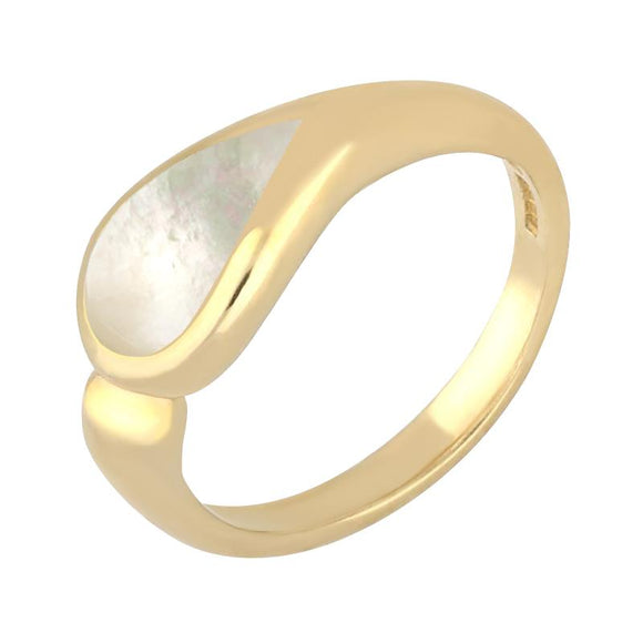 9ct Yellow Gold White Mother Of Pearl Toscana Offset Teardrop Ring. R514.