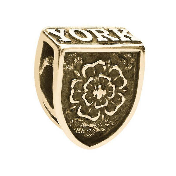 9ct Yellow Gold York Minster Cross Key and Rose Tube Charm. G830.