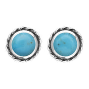 9ct White Gold Turquoise Round Twist Edge Stud Earrings. E134.