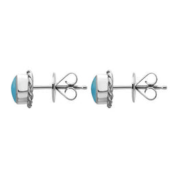 9ct White Gold Turquoise Round Twist Edge Stud Earrings. E134_2
