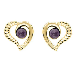9ct Yellow Gold Blue John Ridged Heart Two Piece Set. S021