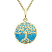 9ct Yellow Gold Turquoise Small Round Tree Of Life Necklace P3339