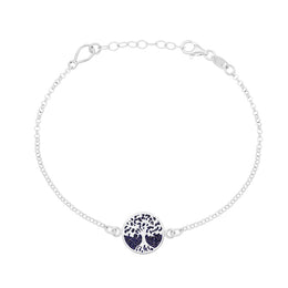 Sterling Silver Blue Goldstone Round Tree of Life Chain Bracelet