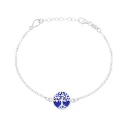 Sterling Silver Lapis Lazuli Round Tree of Life Chain Bracelet