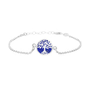 Sterling Silver Lapis Lazuli Round Tree of Life Chain Bracelet