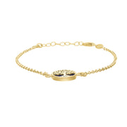 9ct Yellow Gold Blue Goldstone Round Tree of Life Chain Bracelet