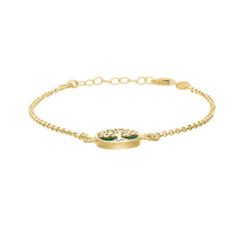 9ct Yellow Gold Malachite Round Tree of Life Chain Bracelet