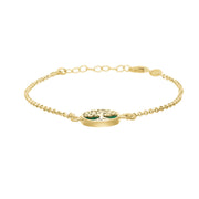 9ct Yellow Gold Malachite Round Tree of Life Chain Bracelet