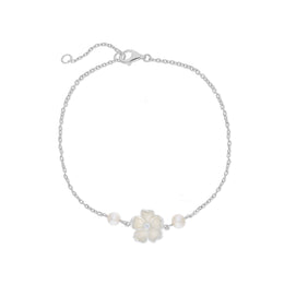 Sterling Silver Pearl and Diamond Flower Bracelet