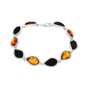 Sterling Silver Whitby Jet Amber Ten Stone Small Leaf Bracelet