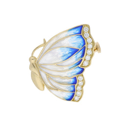 18ct Yellow Gold Blue & Grey Enamel with Diamond Butterfly Wing Brooch