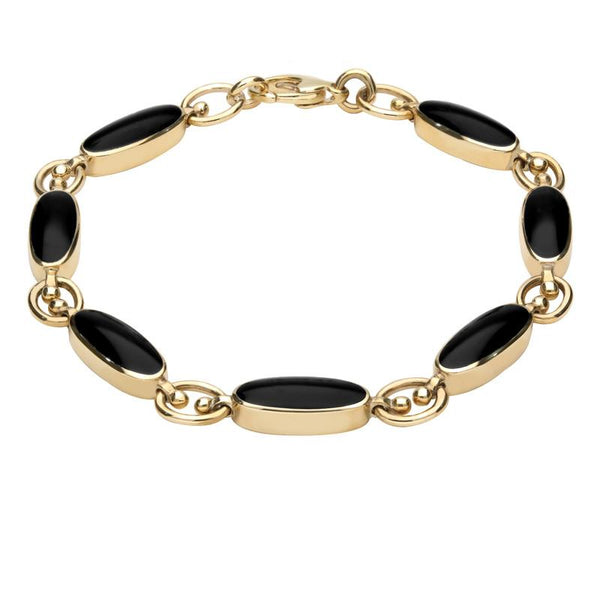 00083239 18ct Yellow Gold Whitby Jet Long Oval Bracelet, B187.