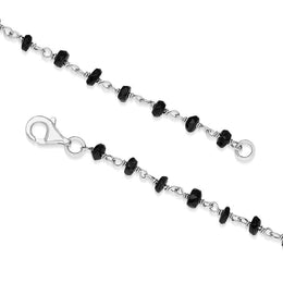 Sterling Silver Whitby Jet Bead Chain Bracelet. B945.