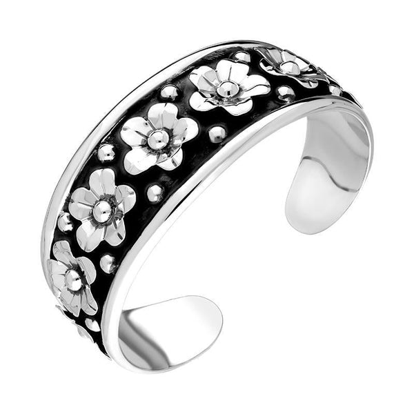 00180605 Sterling Silver Flower Cuff Bangle, B1177.