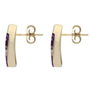 Blue John Curve 3 Stone 9ct Yellow Gold Stud Earrings. E803.