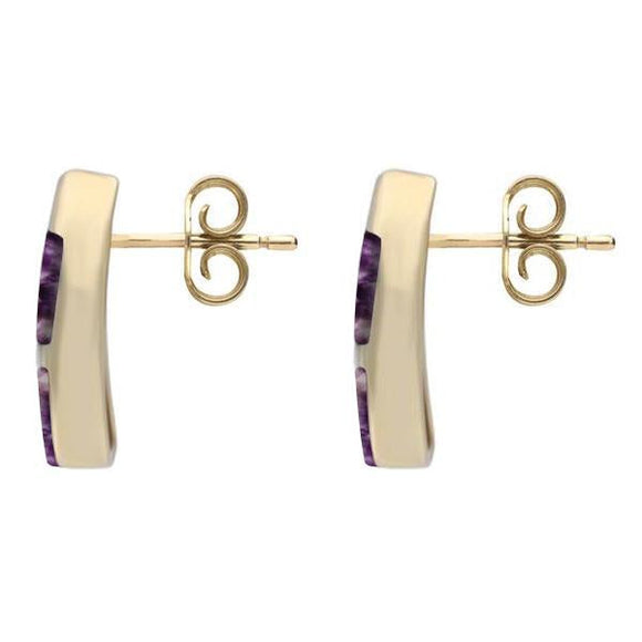 Blue John Curve 3 Stone 9ct Yellow Gold Stud Earrings. E803.