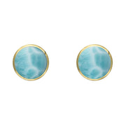 C W Sellors 9ct Yellow Gold Larimar 5mm Classic Small Round Stud Earrings, E002.