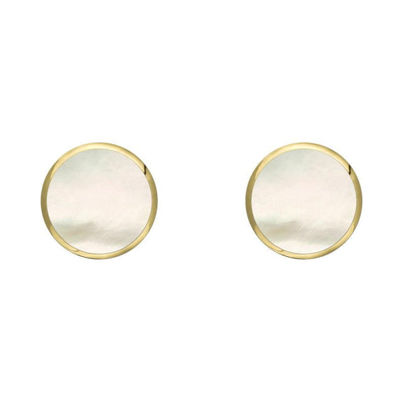 C W Sellors 9ct Yellow Gold White Mother of Pearl 5mm Classic Small Round Stud Earrings, E002.