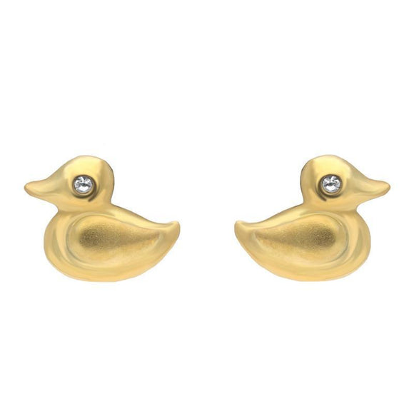 Christmas Collection Silver Yellow Gold and Cubic Zirconia Duck Stud Earrings E2370