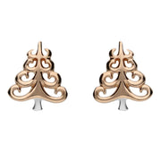 Sterling Silver Rose Gold Christmas Tree Stud Earrings E2359
