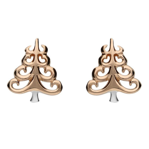 Sterling Silver Rose Gold Christmas Tree Stud Earrings E2359