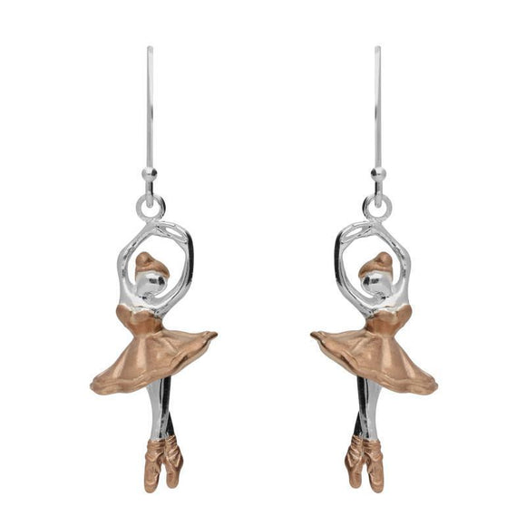 Sterling Silver Rose Gold Ballerina Hook Drop Earrings E2234