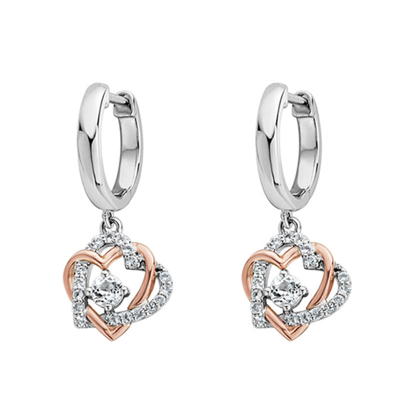 Clogau Always in my Heart Sterling Silver White Topaz Drop Earrings