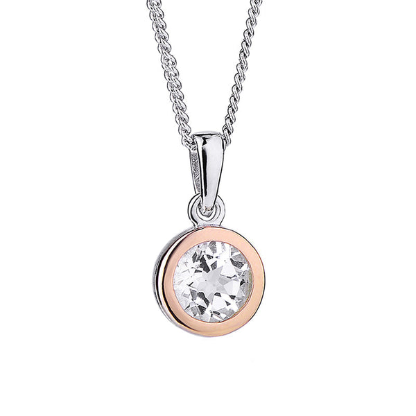 Clogau Celebration Sterling Silver Rose Gold White Topaz Necklace, 3SMP5.
