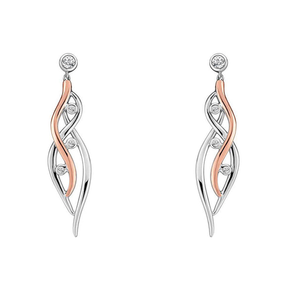 Clogau Swallow Falls Sterling Silver 9ct Rose Gold Drop Earrings, 3SCTWIE.