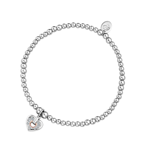 Clogau Cariad Sparkle Heart Affinity Sterling Silver Bead Bracelet 16.5-17.5cm