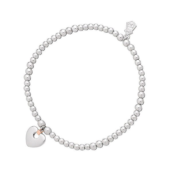 Clogau Cariad Sterling Silver 9ct Rose Gold Beaded Heart Bracelet