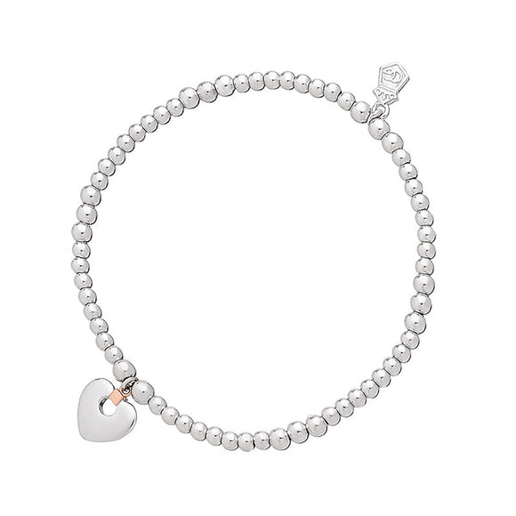 Clogau Cariad Sterling Silver 9ct Rose Gold Beaded Heart Bracelet