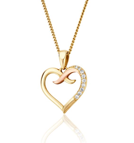 Clogau Kiss 9ct Gold Diamond Heart Pendant, CGKDP