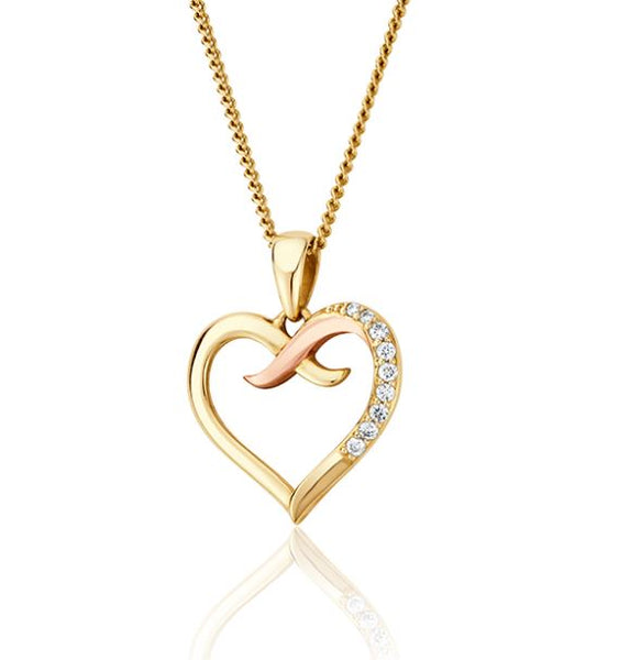 Clogau Kiss 9ct Gold Diamond Heart Pendant, CGKDP