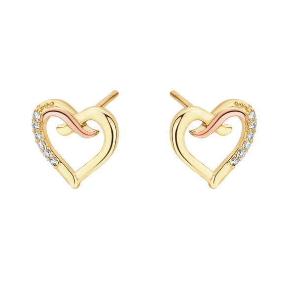 Clogau Kiss 9ct Gold Diamond Heart Stud Earrings